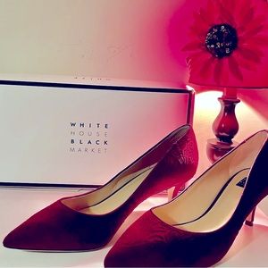 WHBM Stunning Velvet Floral Embossed Kitten Heel Shoes, Grenadine, Size 8, NWT